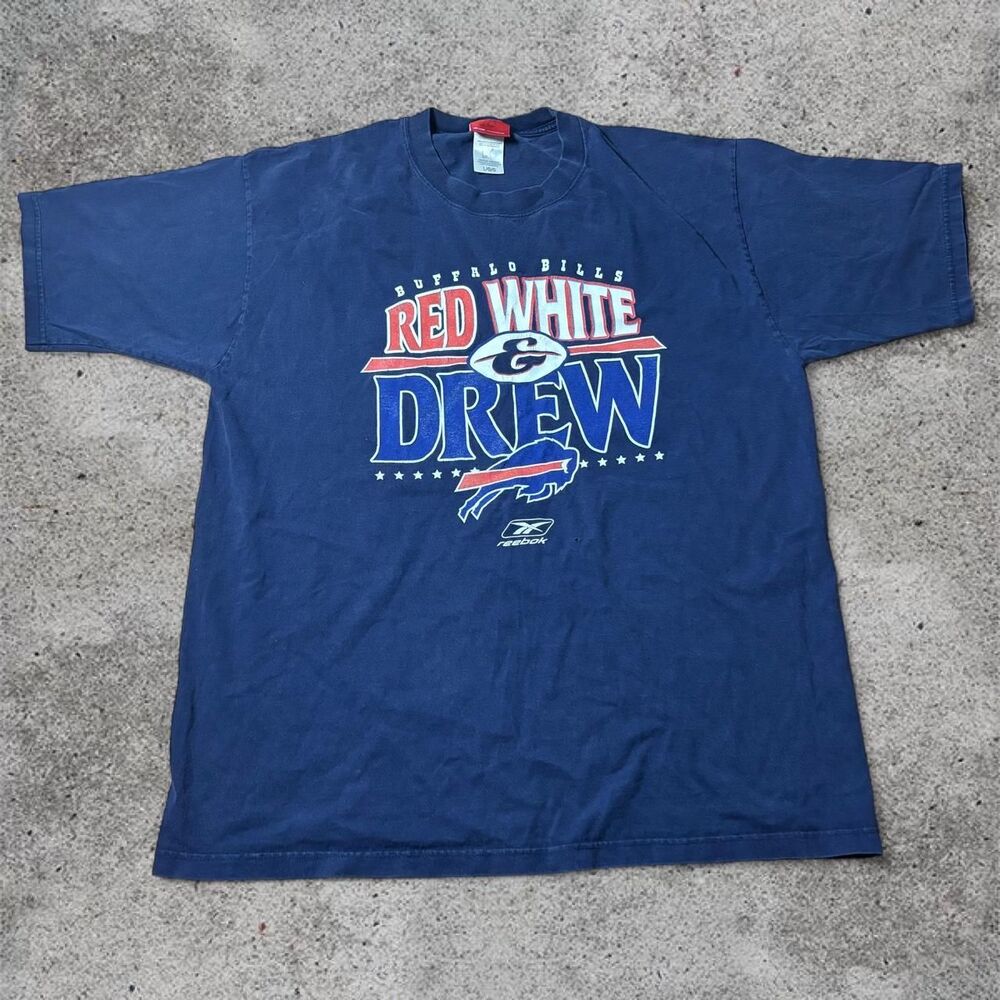 Vintage Reebok Buffalo Bills Drew Bledsoe Red White Drew T-Shirt Men’s Large
